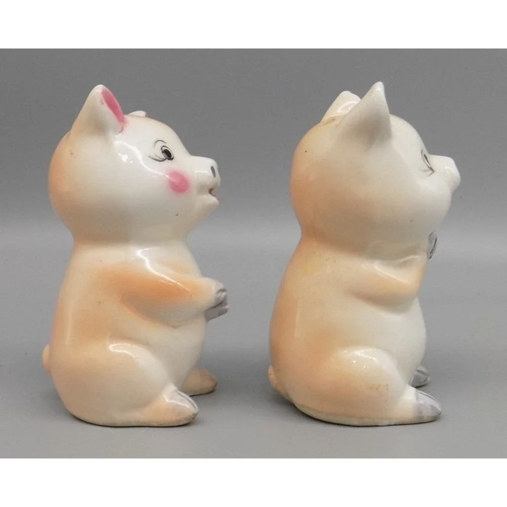 Vintage 50's Pig Salt & Pepper Shakers Japan Ceramic Praying Pig S&P MCM Retro